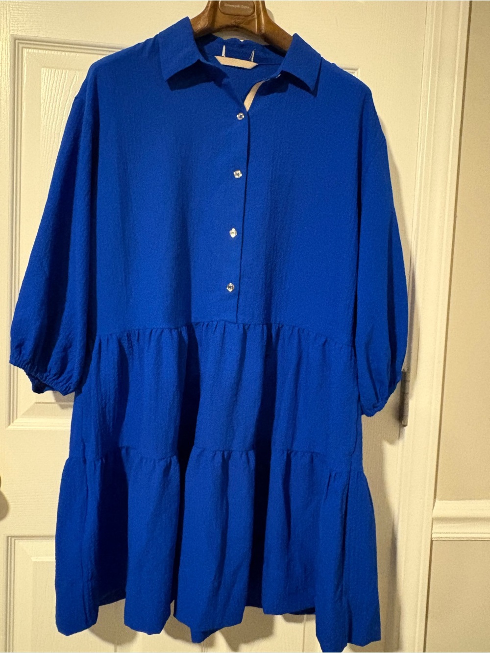 Women's Collared Tiered Shirt Dress - Cobalt Blue